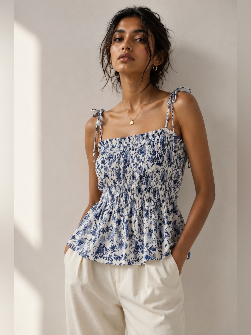 Paper Crane Smocked Floral Top – Size S